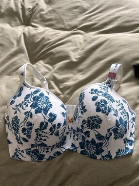 Cacique White Bra with Teal Floral Print